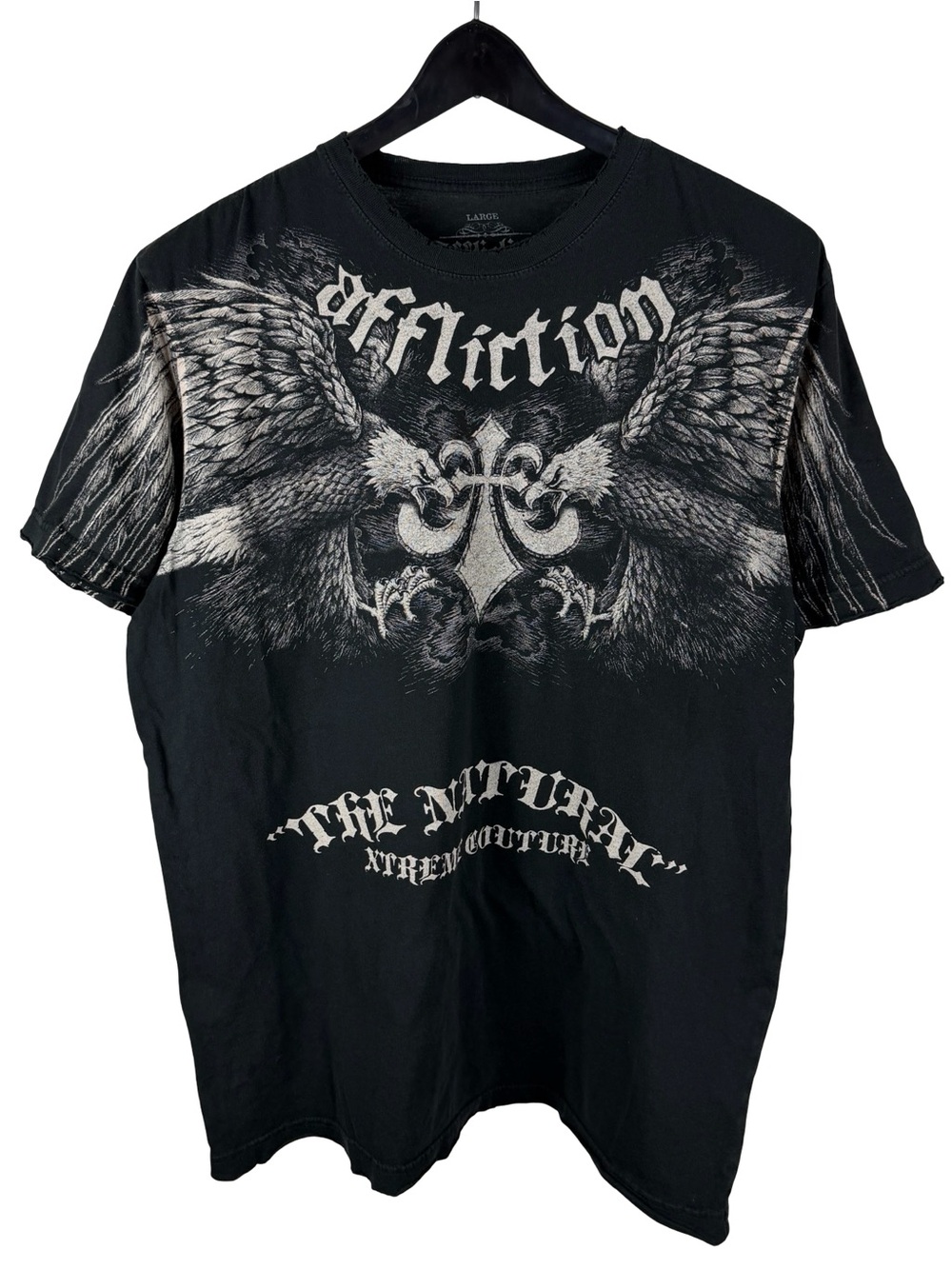 Mens Y2K RARE Affliction X Randy Couture Wing Grunge Punk Graphic Shirt Size L